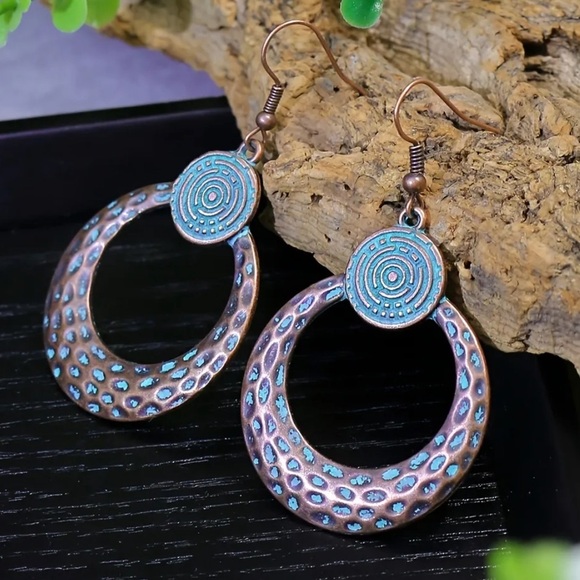 7 Pairs Turquoise Boho Rustic Geometric Earrings - Picture 6 of 9
